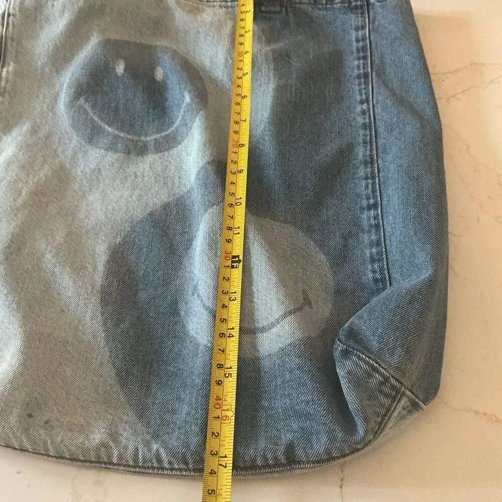 American Eagle Denim Tote Bag Two Tone Yin-Yang Design with Smiley Faces
